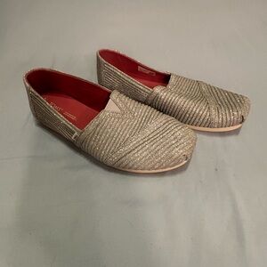 Toms Silver Flats Comfortable Slip-On Loafers